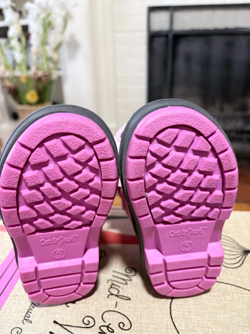 Cat & Jack Pink and Gray Kids' Snow Boots with Faux-Fur Cuff